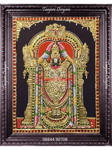 Lord Thirupathi Balaji Tanjore painting standing gold foil crown traditional devotional artwork